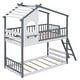 preview thumbnail 17 of 20, Twin Over Twin Bunk Bed Wood Bed with Roof, Window, Ladder