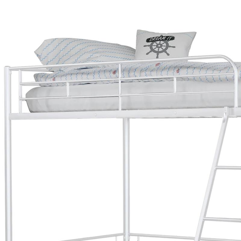 Contemporary White Metal Twin Loft Bed with Open Space Underneath