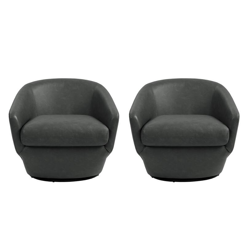 Faux Leather Velvet Upholstered Swivel Barrel Chair