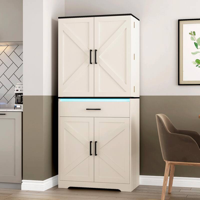 Modern Kitchen Pantry Cabinet with LEDs and Drawer