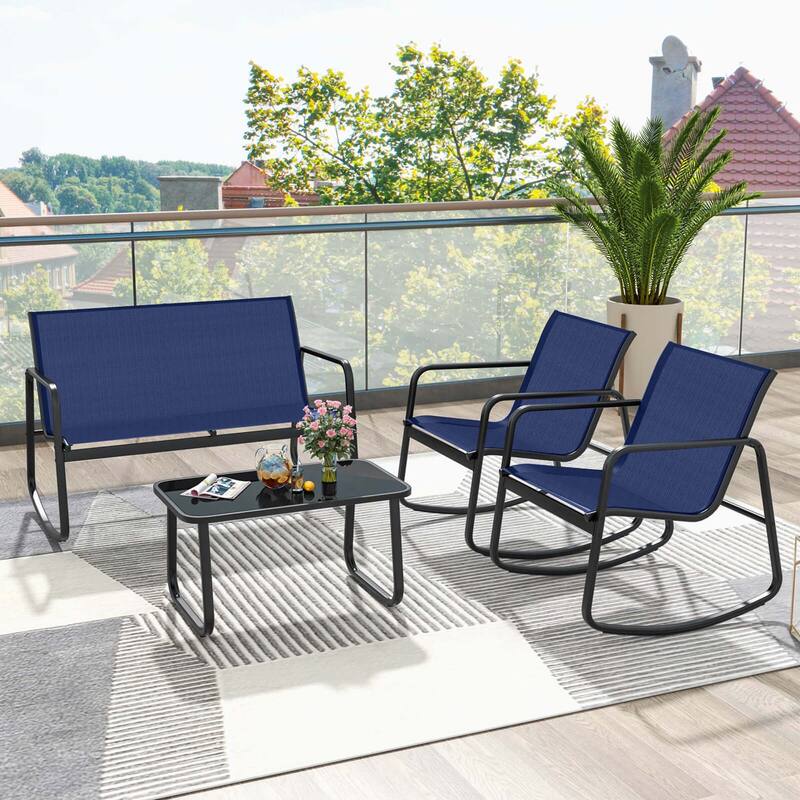 Costway 4/8 PCS Patio Rocking Set 4 Rocking Chairs & Loveseat with