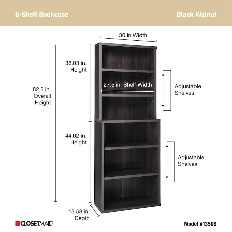ClosetMaid Premium Black Walnut 6-shelf Hutch Bookcase
