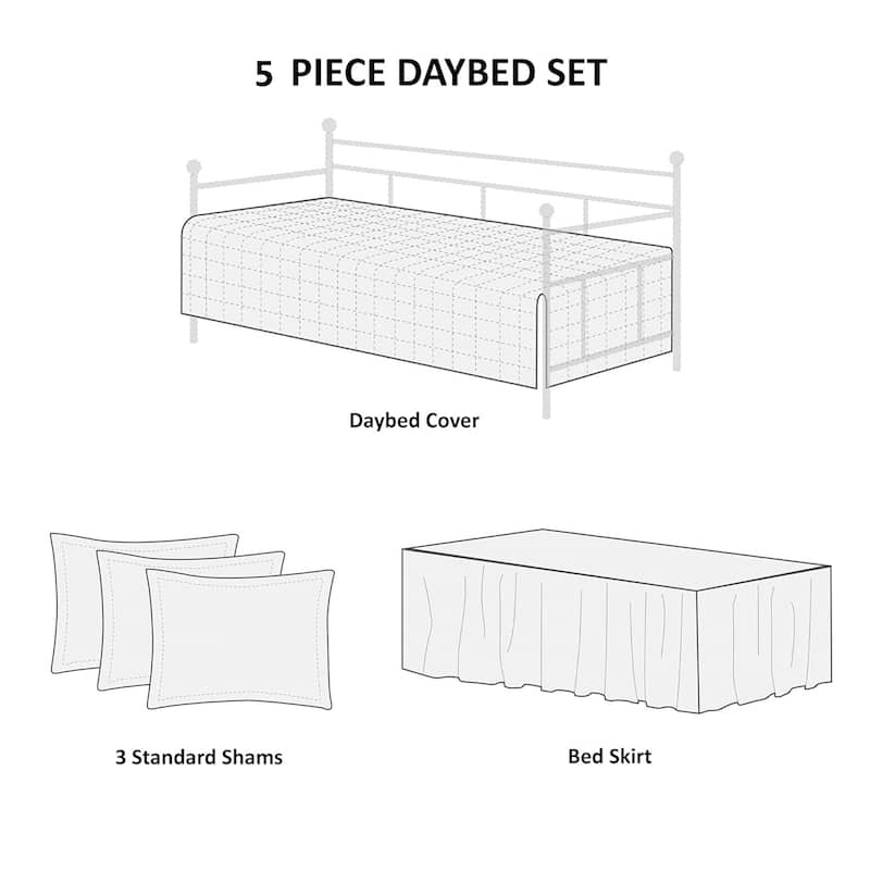 5 Piece Embroidered Daybed Cover Set with Bedskirt