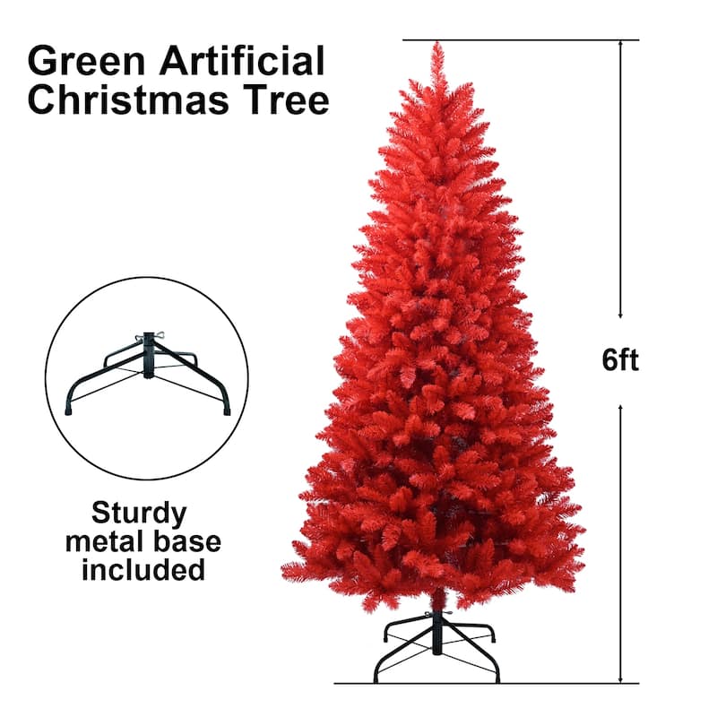 Anmytek 5FT/6FT Red Christmas Tree - 624 Tips Hinged Branches and Stable Metal Stand - 6 Foot