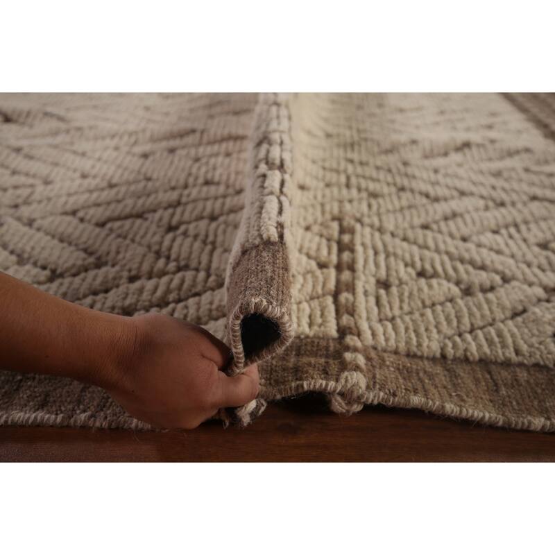 All-Over Chevron Moroccan Oriental Area Rug Handmade Wool Carpet - 8'8"x 13'0"