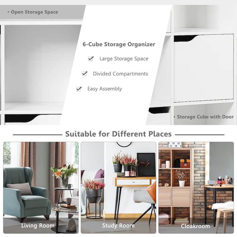 Costway 6 Cube Bookcase Cabinet Wood Bookcase Storage Shelves Room