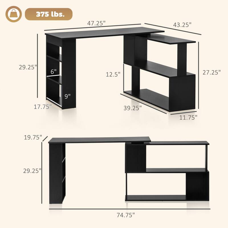 Spacious Writing Table Workstation,L Shaped Corner Computer Desk,360° Rotating Home Office Desk