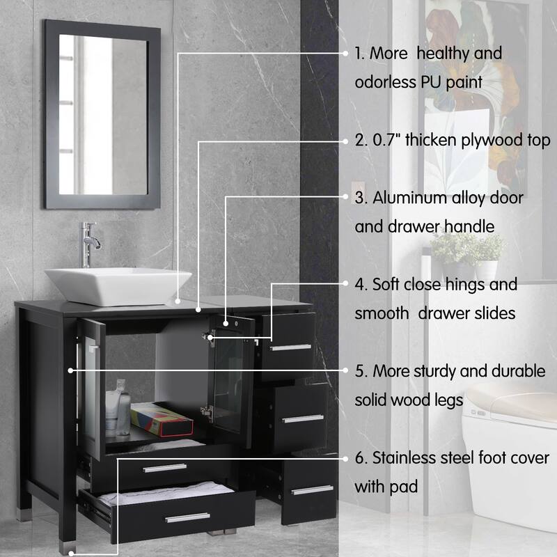 72" Bathroom Vanity Set with Vessel Sink Side Cabinet Combo