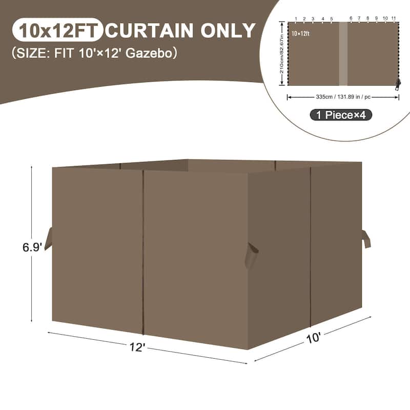 Aoodor Gazebo Curtain Replacement-Universal 4-Panel Sidewalls 10'x12', Curtain Only