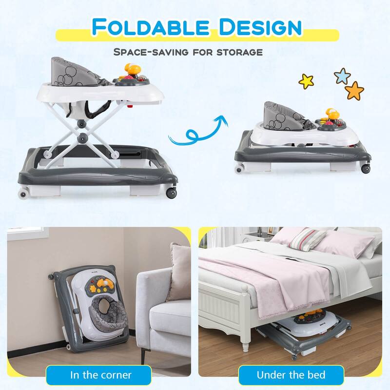 Honeyjoy Foldable Baby Walker with 3 Adjustable Heights Comfy Padded - See Details