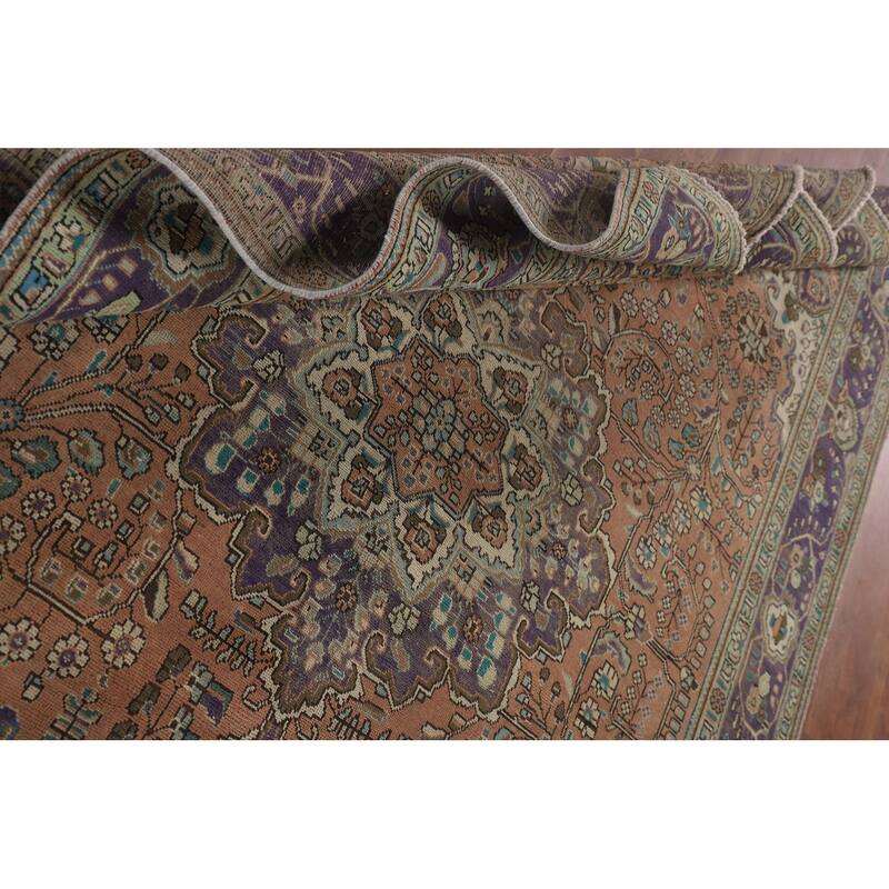 Floral Coral Tabriz Persian Vintage Area Rug Handmade Wool Carpet - 6'9"x 9'10"