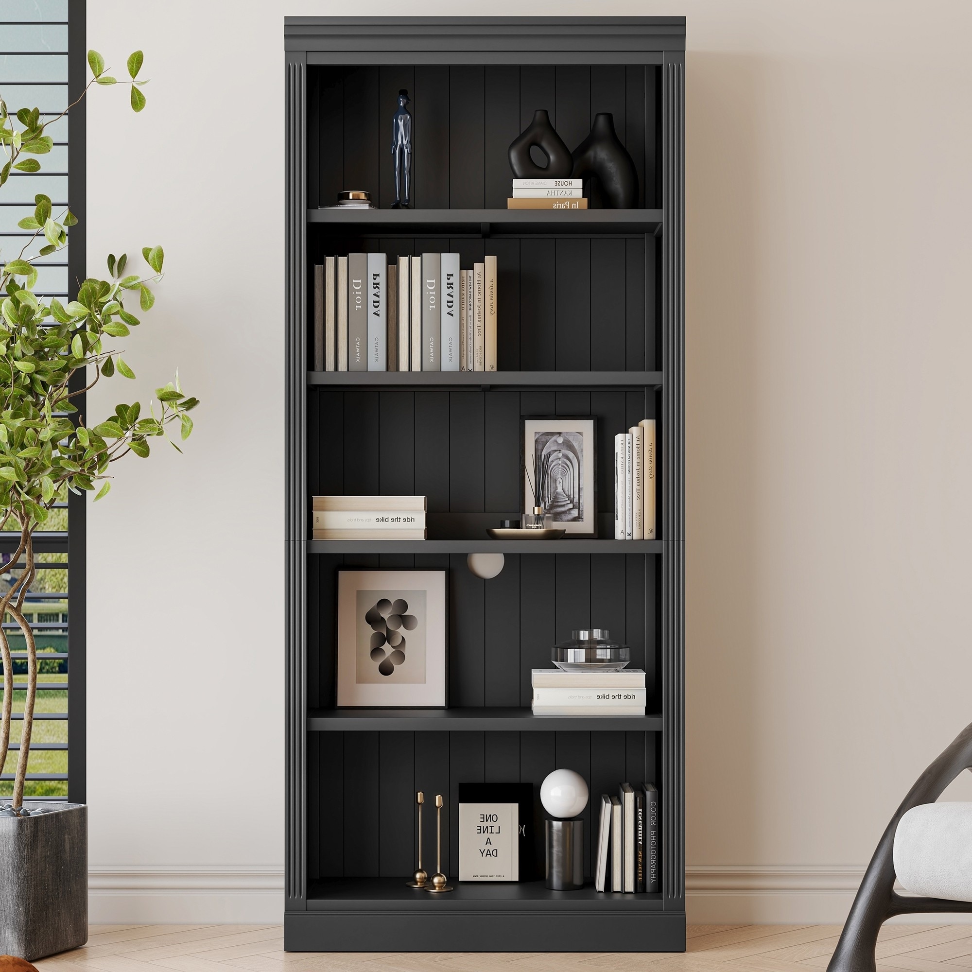 83.4" Tall Modern Bookshelf with LED Light and Adjustable Shelves