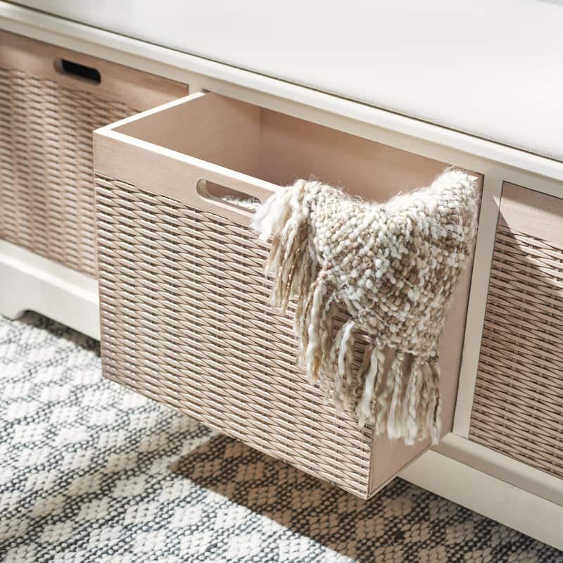 SAFAVIEH Fiorello 3-Drawer with Cushion Storage Bench - 47.3" W x 15" L x 19" H - 47Wx15Dx19H