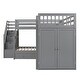 preview thumbnail 9 of 43, Twin-Twin over Full L-Shaped Bunk Bed with 3 Drawers, Portable Desk, Wardrobe, Guardrails & Solid Pine Frame, Grey