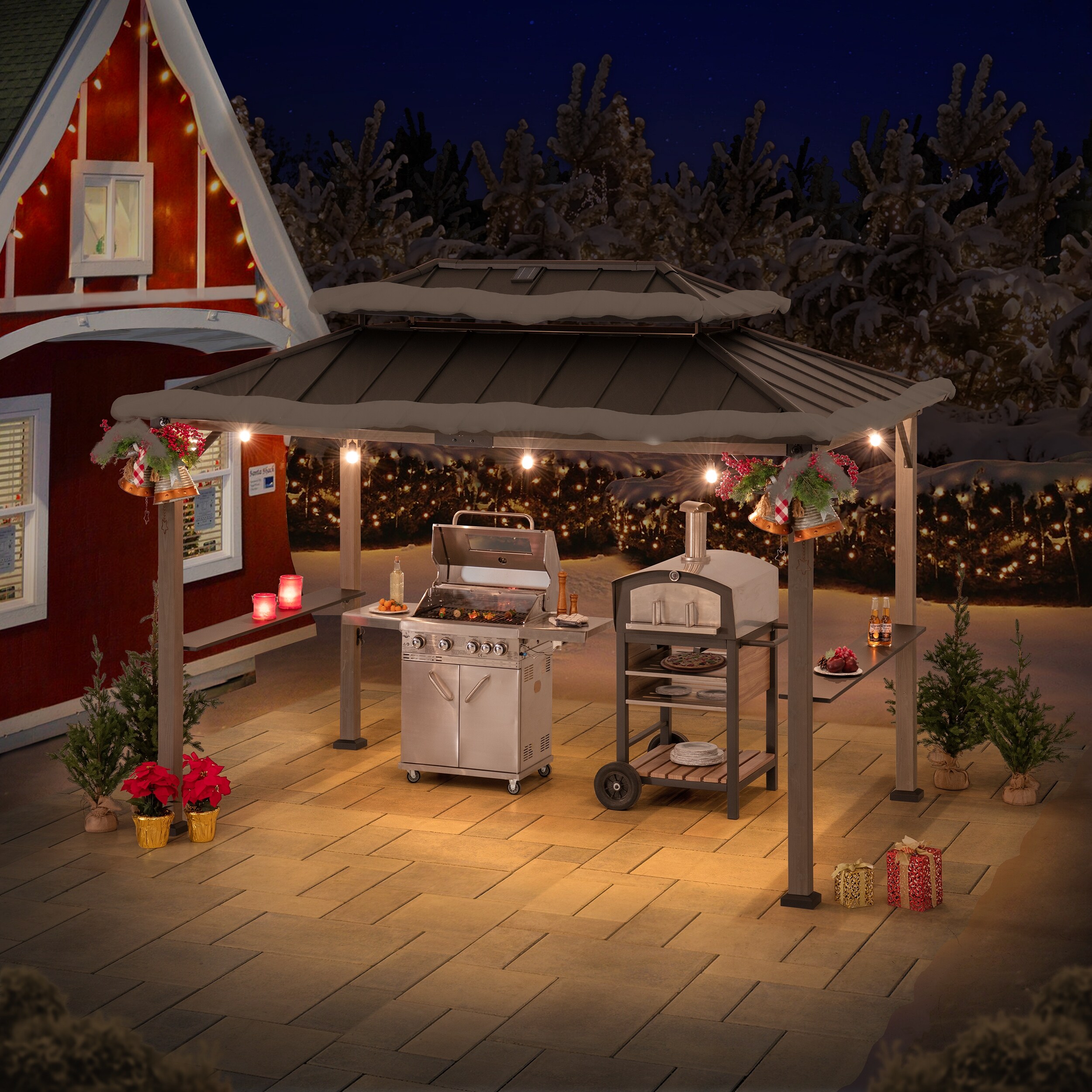 Sunjoy 8ft. x 12 ft. Churchill Cedar Framed Grill Gazebo