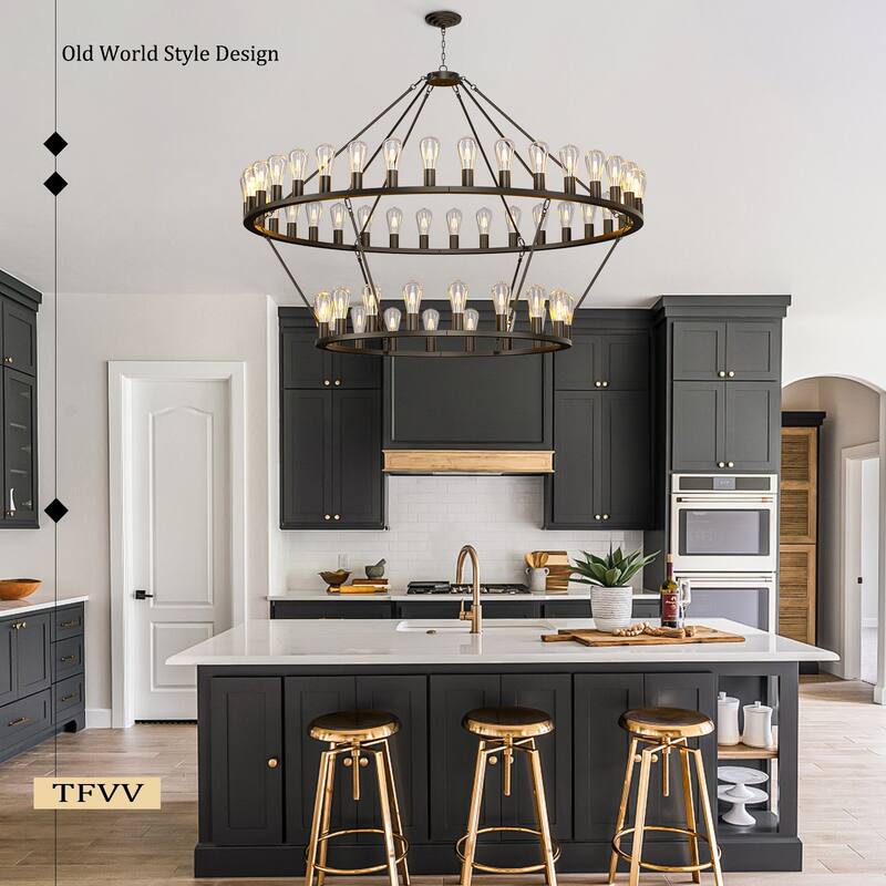 Industrial Style High Ceiling Pendant Extra Large Wagon Wheel Chandelier, Adjustable Chain, for Dining Rooms Living Rooms