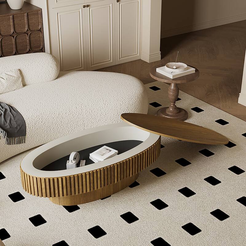 47" Oval Storage Coffee Table with Flip-Top, Modern Accent Tea Table - Brown