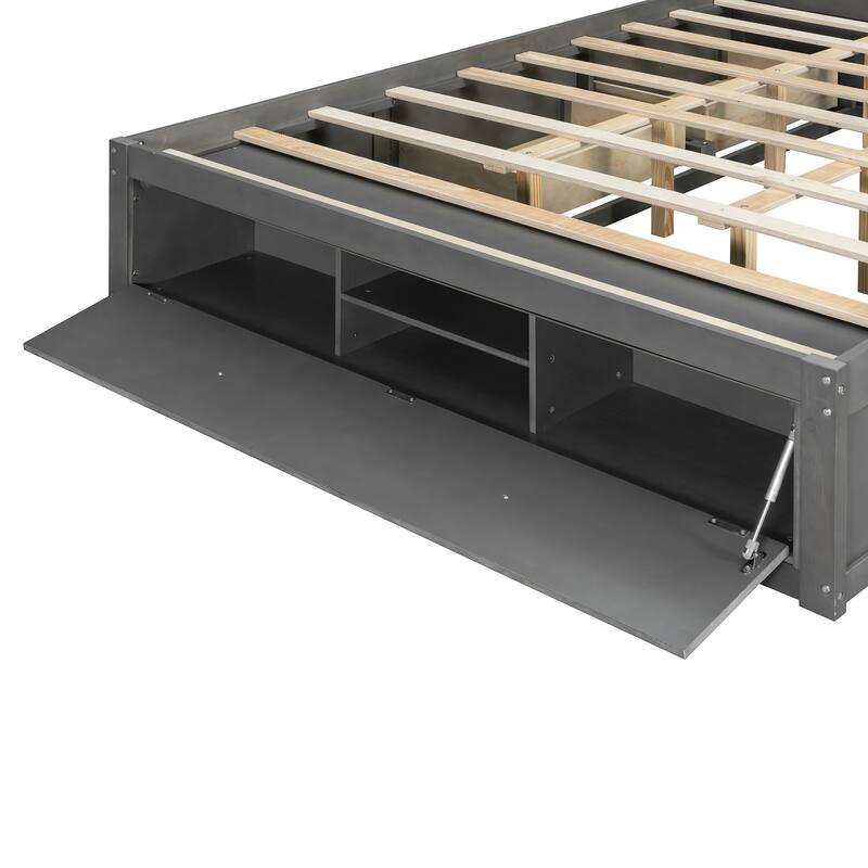 Queen Size Platform Bed Open Frame with Footboard Storage and 4 Drawers