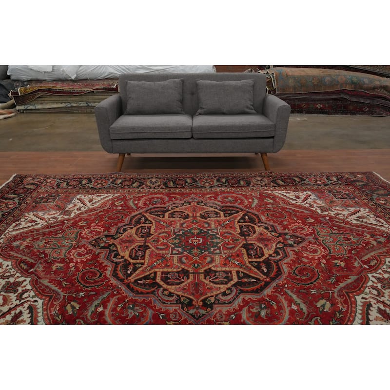 Hand Knotted Oriental 100% Wool Carpet Traditional Floral Red Heriz Area Rug - 10' 5'' X 8' 3''