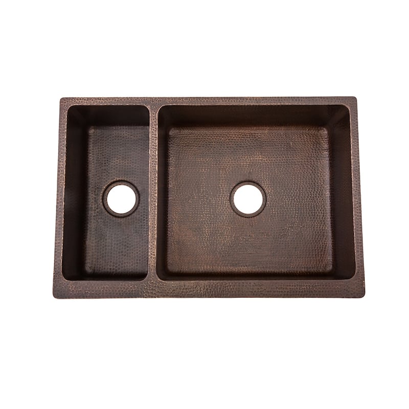 33-in Hammered Copper Apron Front 25/75 Double Basin Kitchen Sink (KA25DB33229)