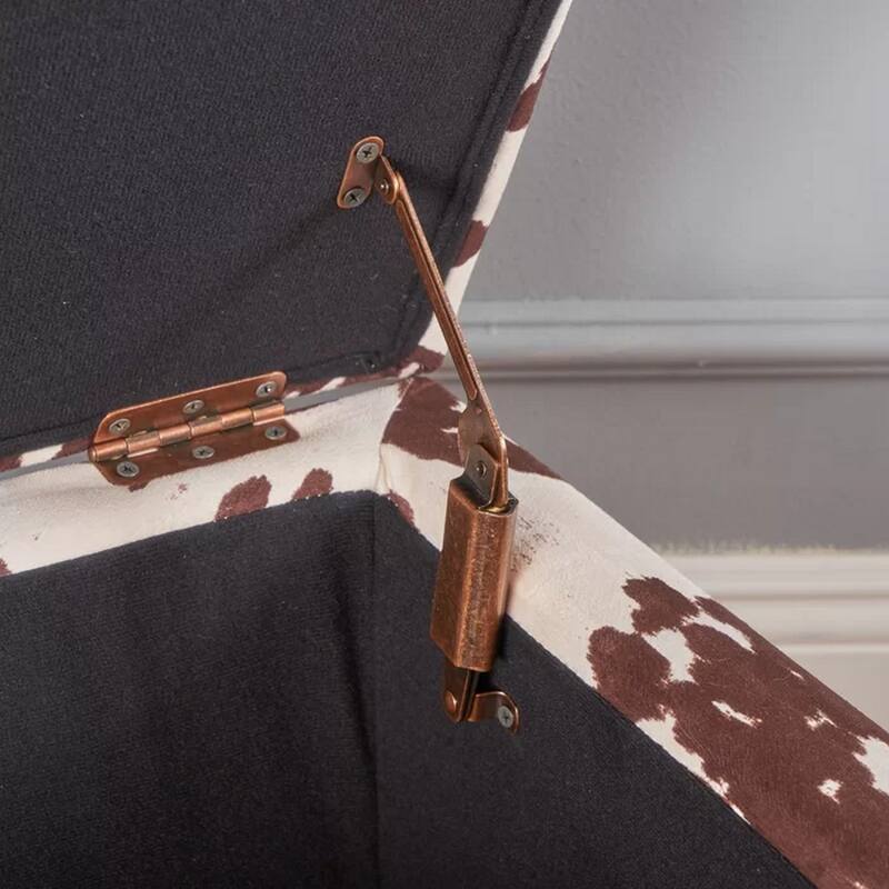 Devi 38 Inch Ottoman w Storage, Brown White Holstein Cow Print Velvet