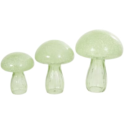 Glass Mushroom Textured Decorative Sculpture - Set of 3 Green - Roche River Decor