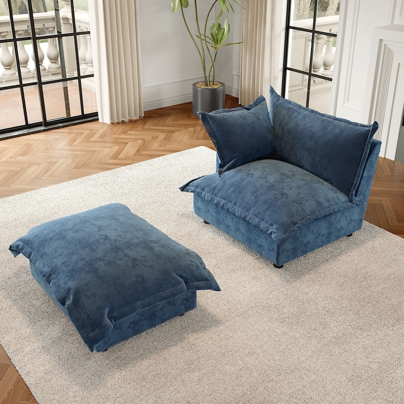 Modern Cloud Chaise Longue Accent Chair with Ottoman set