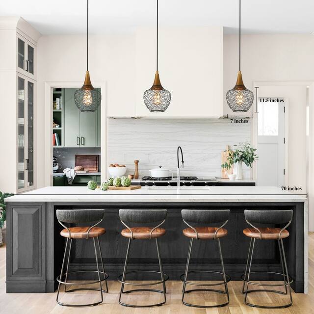 Alisar Modern 7inch Mini Farmhouse Cage Pendant Lights 1-light Metal Wire Black Ceiling Lights for Kitchen Island