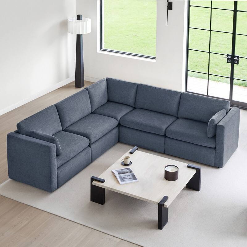 Spruce & Spring Mia Oversized Modular Sectional Fabric Sofa Set - Blue