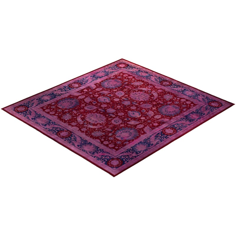 Overton Handknotted Wool Vintage Inspired Contemporary Overdyed Red Area Rug - 13' 3" x 12' 1"