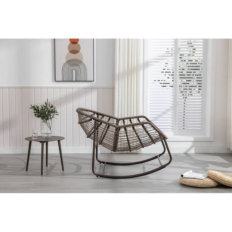 Premium Oversized Rocking Recliner - All-Weather Woven Rattan Chair for Indoor & Outdoor Comfort