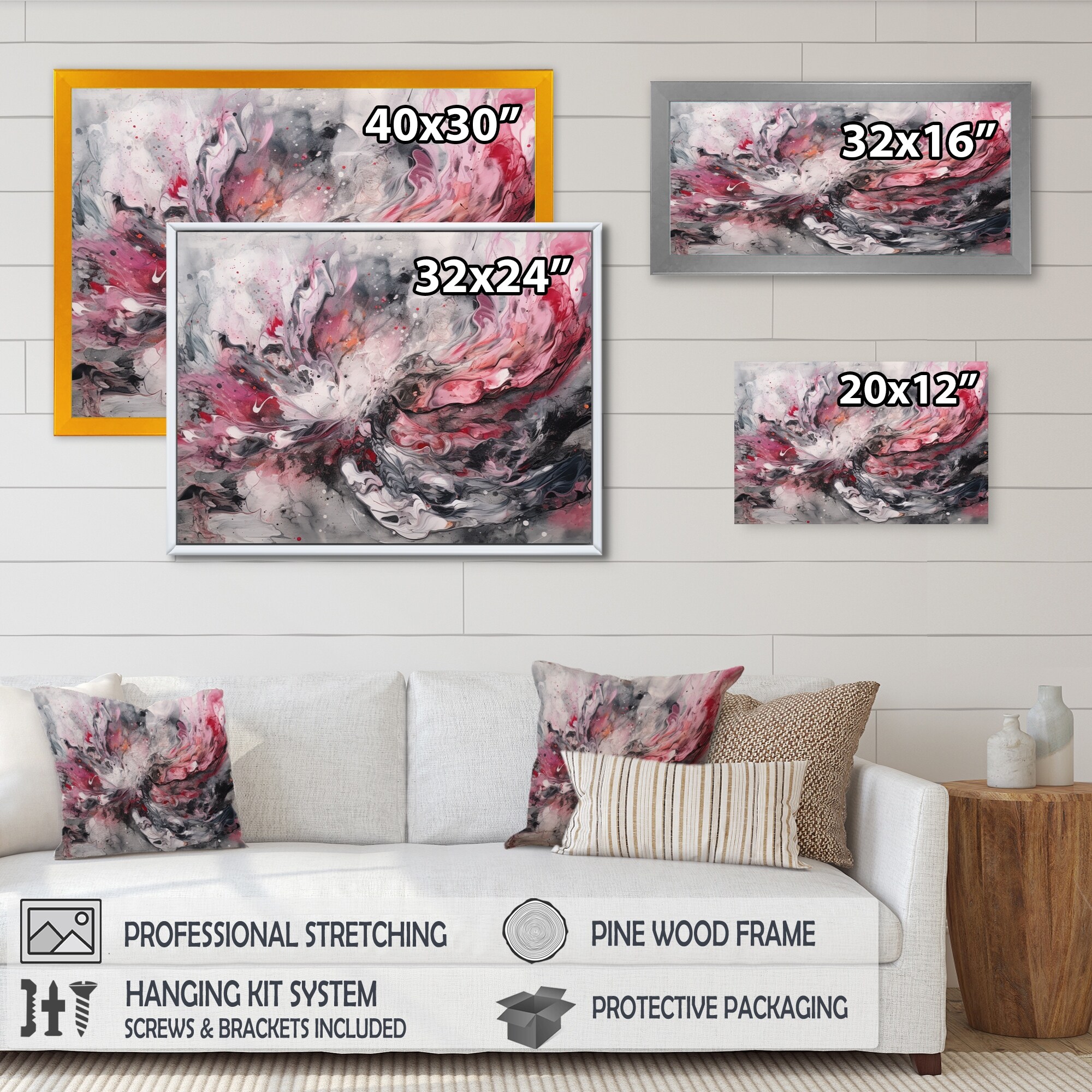 Designart "Evolving Shapes In Pink Marble I" Modern Geometric Framed 