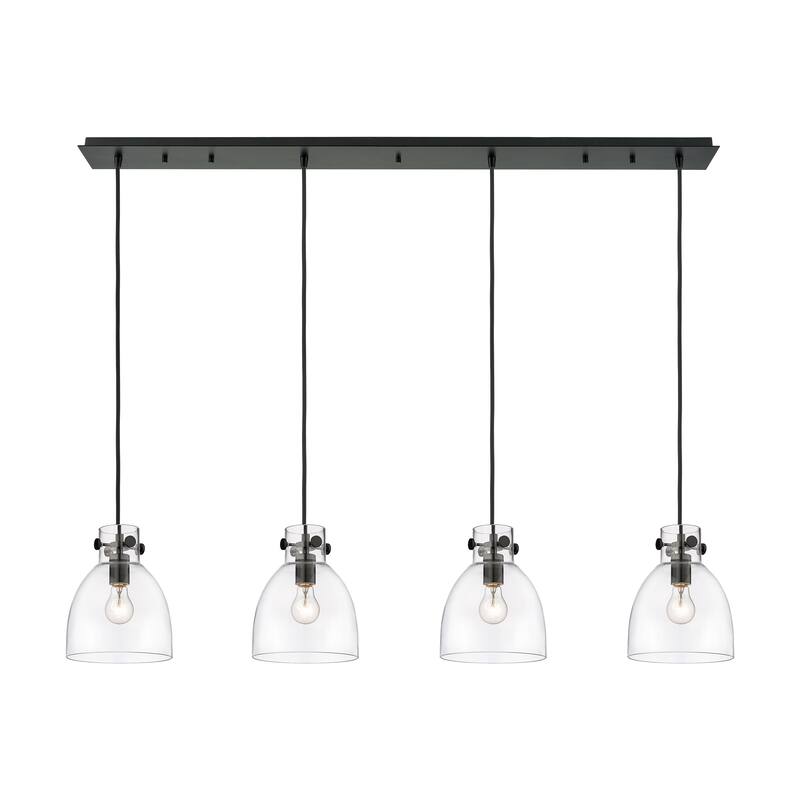 Innovations Lighting Newton Bell - 4 Light 8" Cord Hung Linear Pendant - Clear/Matte Black