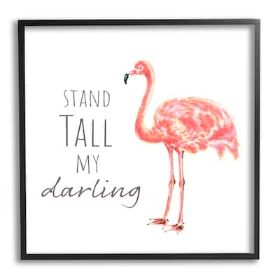 Stupell Stand Tall My Darling Motivational Phrase Pink Flamingo Framed Wall Art