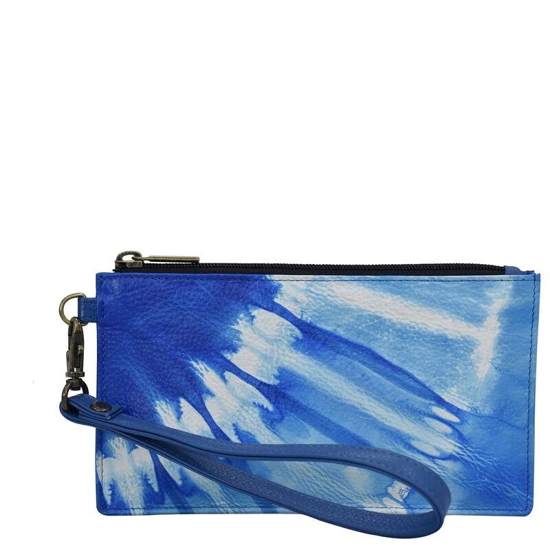 Handpainted Leather Ladies Organizer Wristlet - Tie Dye Ocean