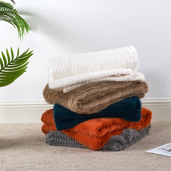 Shaggy Wavy FauxFur Throw Cozy Soft Thick Blanket for Bedroom - On