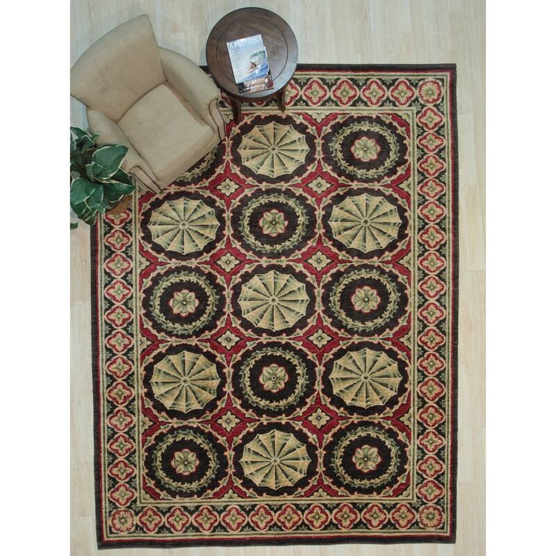 Red Handwoven Wool Transitional Rug 12'6 x 16' - Hand Knotted Spun Wool Surged Edge Elegant Design - N/A
