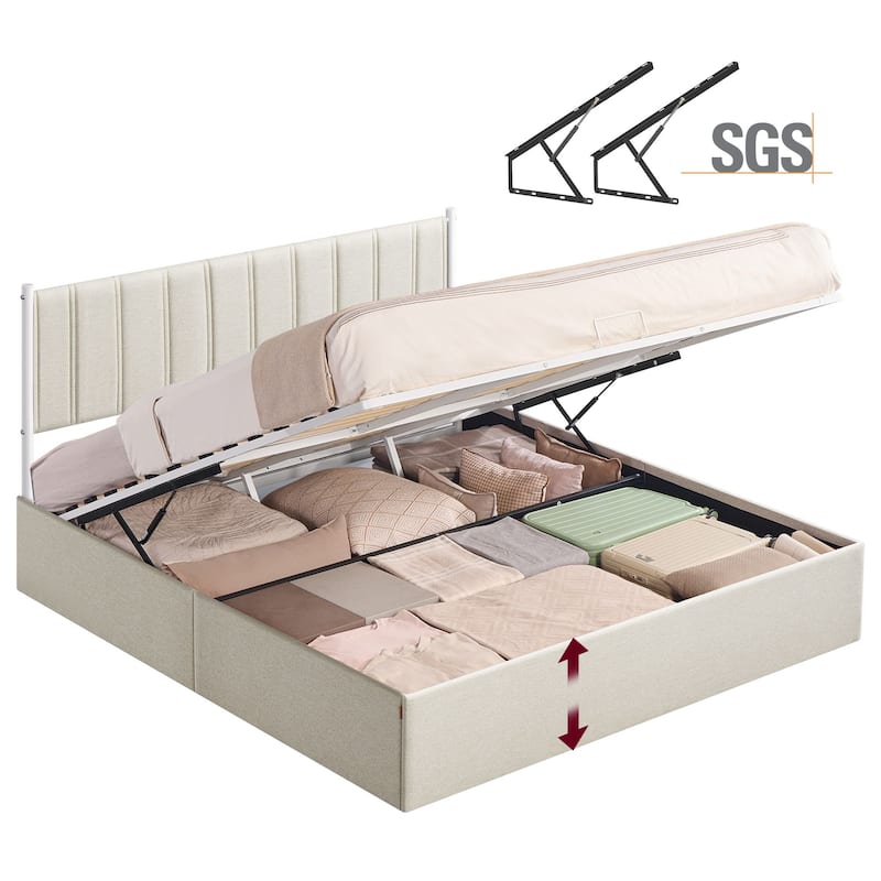 King Size Upholstered Storage Bed Frame with Hydraulic Lift