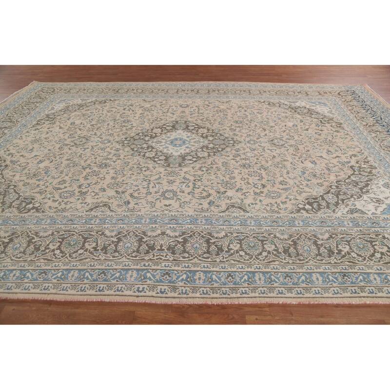 Hand Knotted Oriental 100% Wool Carpet Traditional Floral Peach Mashad Area Rug - 12' 4'' X 9' 5''