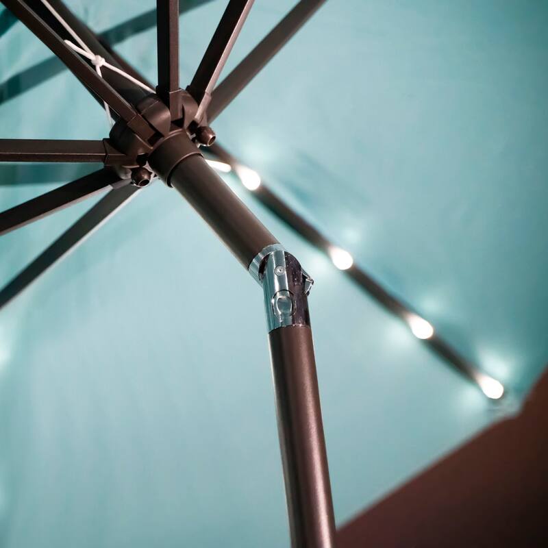 9' Solar Lighted Patio Umbrella with Bronze Base