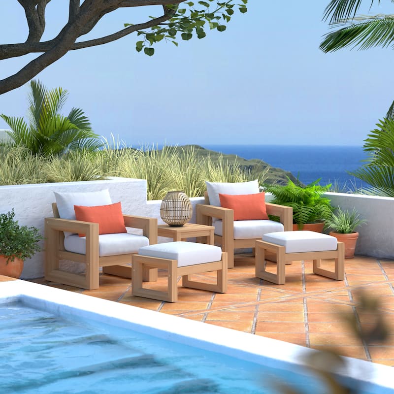 Benson 5 Piece Sunbrella Outdoor Patio Club Chair And Ottoman Set