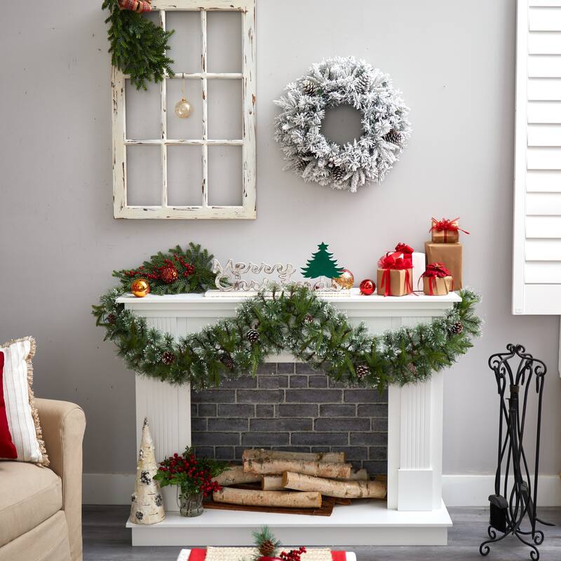 Pre-Lit Flocked Artificial Christmas Wreath, 20-Inch, Warm White LED Lights