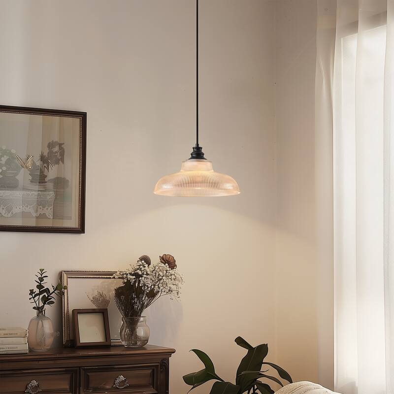 Starsky 1-Light Farmhouse Dome Ribbed Glass Texture Single Pendant