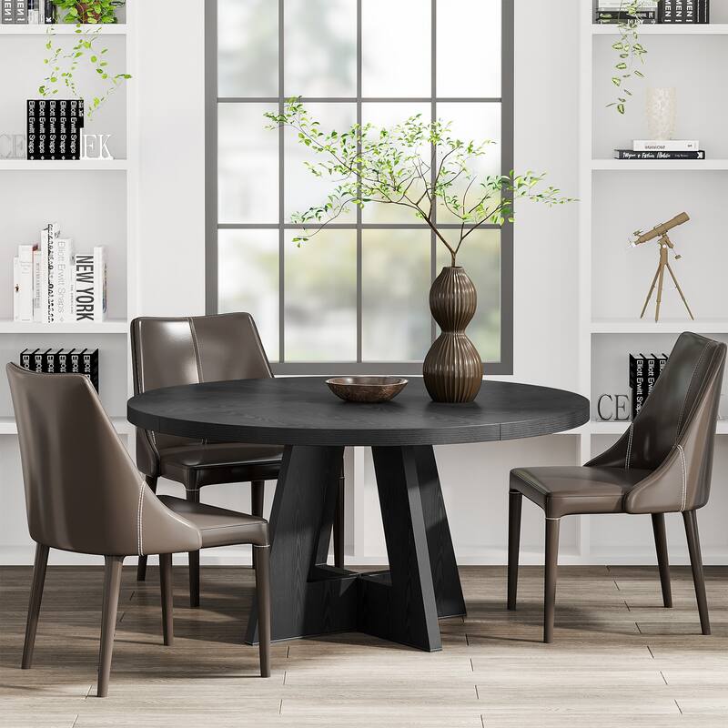 47" Round Wood Dining Table, Farmhouse Kitchen Table for Dining Room - Black