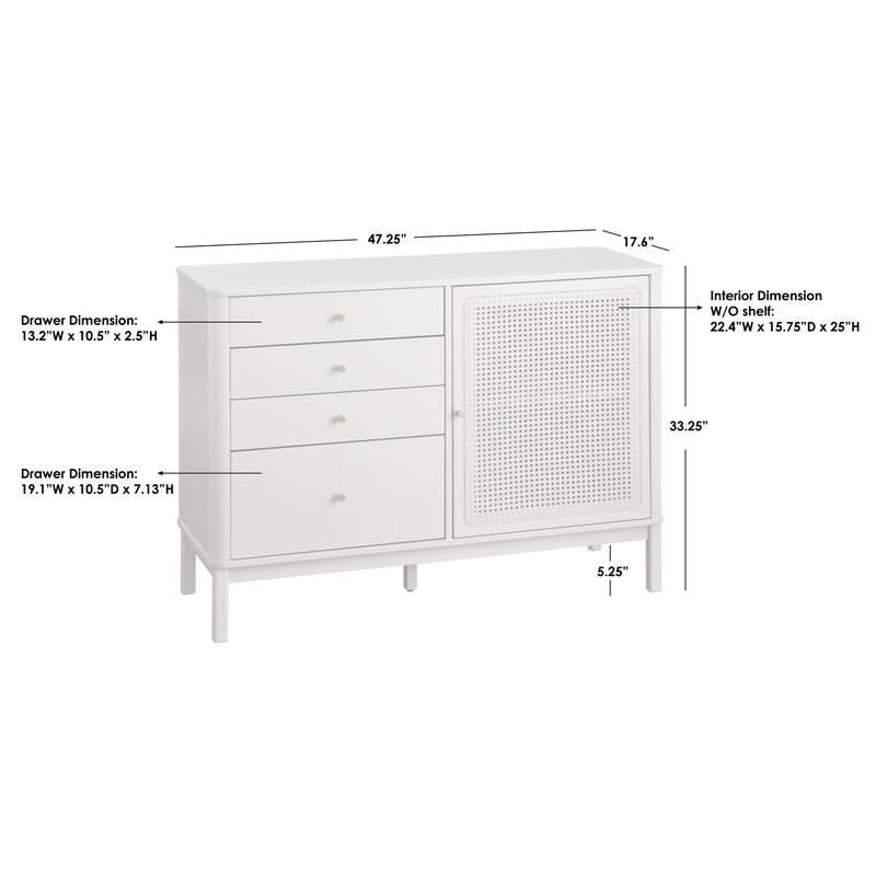 Lifestorey Bayview 4-Drawer Dresser with Cabinet and Rattan
