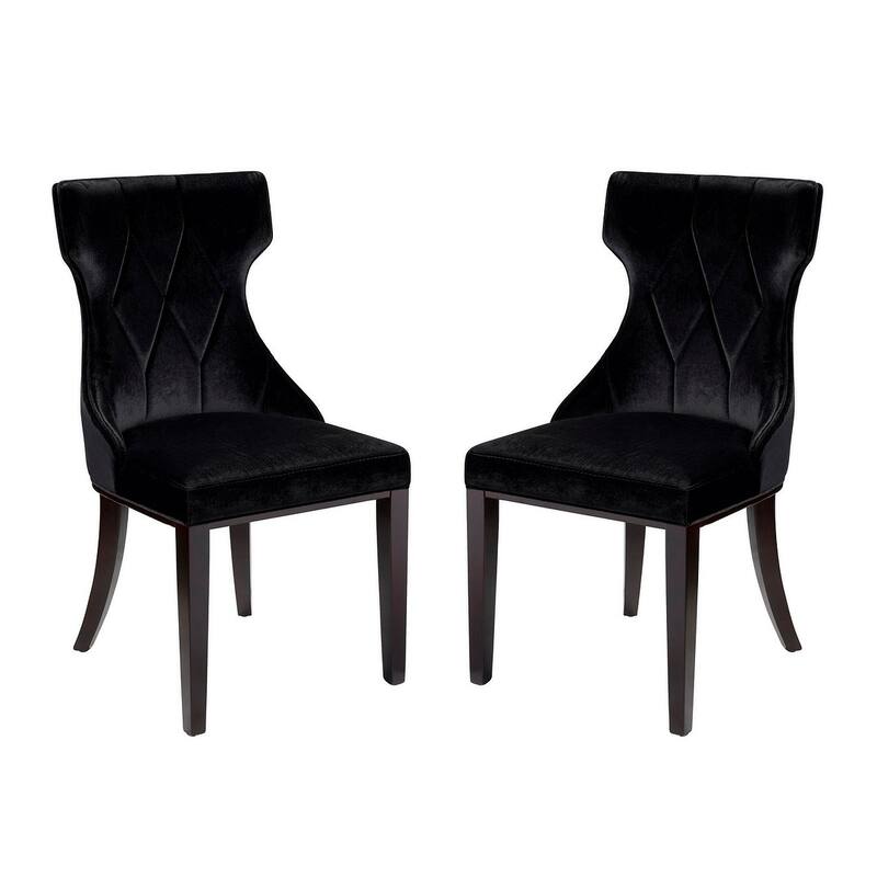 Reine Black and Walnut Velvet Dining Chair (Set of Two) - Set of 2 - Black