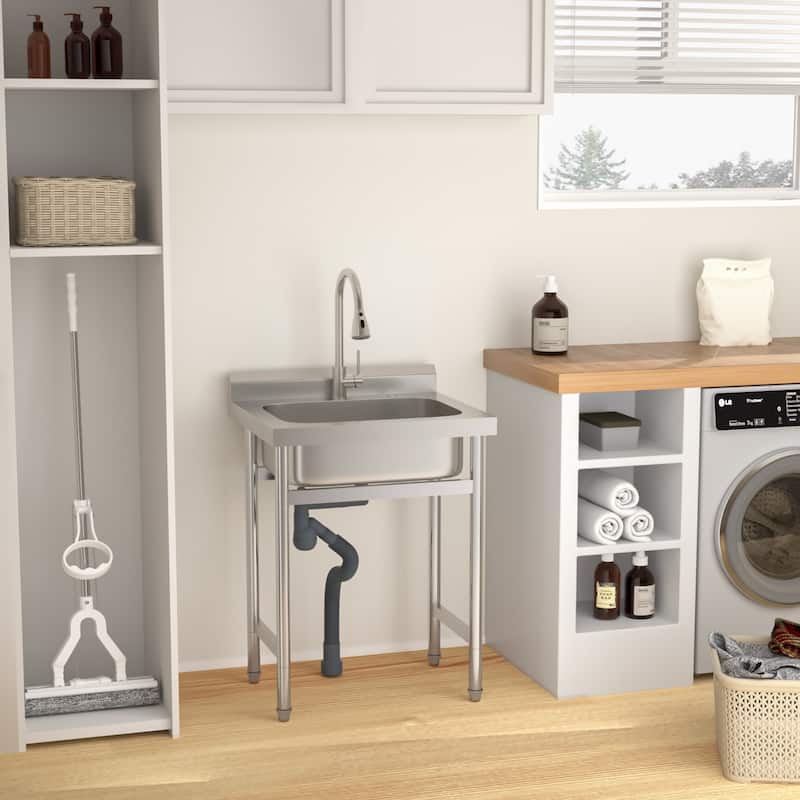 25" x 22" Stainless Steel Large Utility Sink Single Bowl, Freestanding Commercial Restaurant Sink, Utility Sink