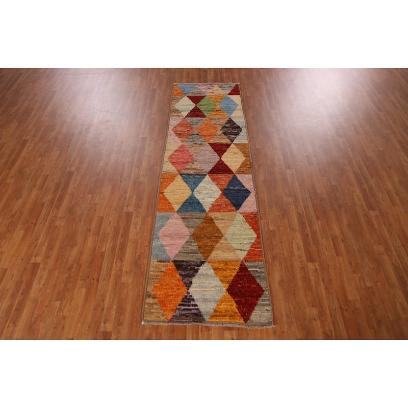 All-Over Trellis Moroccan Oriental Runner Rug Hand-Knotted Wool Carpet - 2'11" x 9'11"