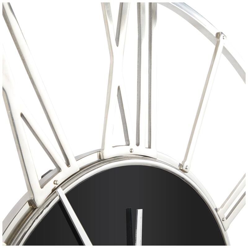 Silver Aluminum Metal Open Frame Geometric Decorative Wall Clock with Black Glass Center