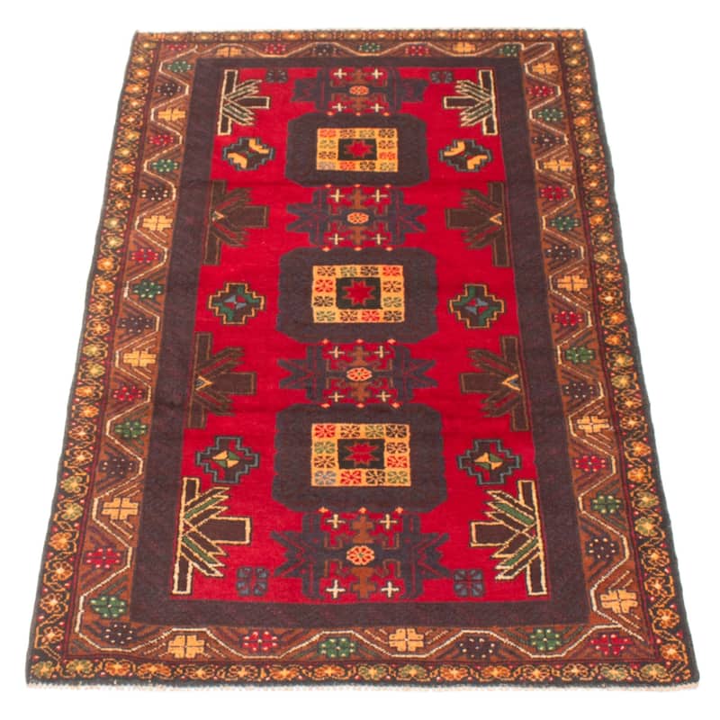 ECARPETGALLERY Hand-knotted Baluch Red Wool Rug - 3'5 x 6'7